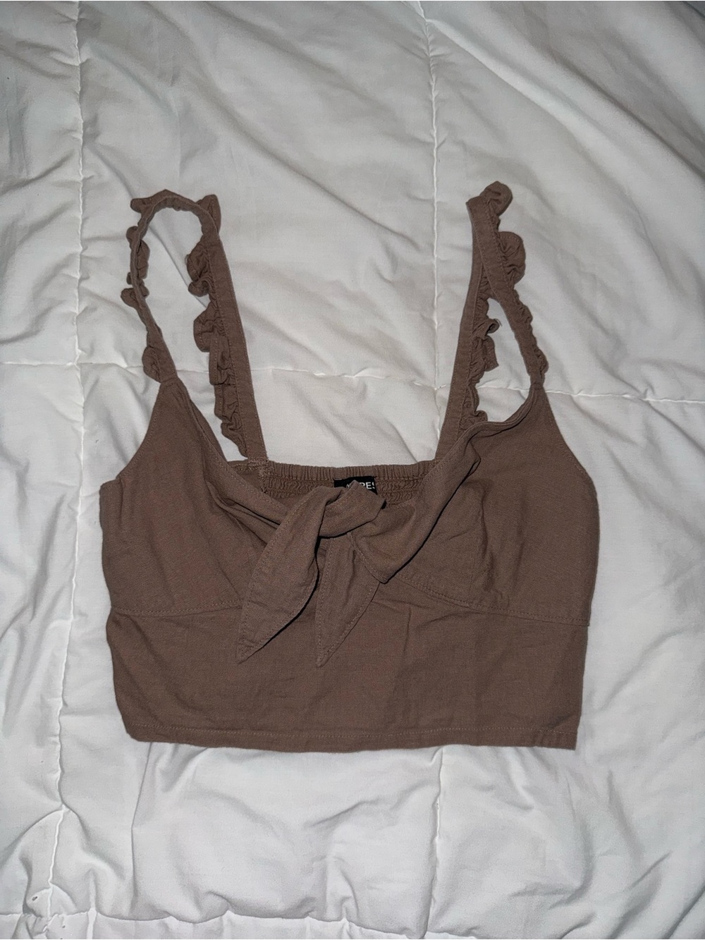 Express Brown Ruffle-Strap Tie-Front Crop Camisole